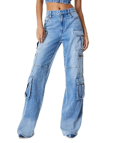 Alice and Olivia Cay High Rise Cargo Wide Leg Jeans