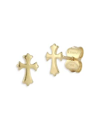 14K Yellow Gold Cross Stud Earrings - Exclusive