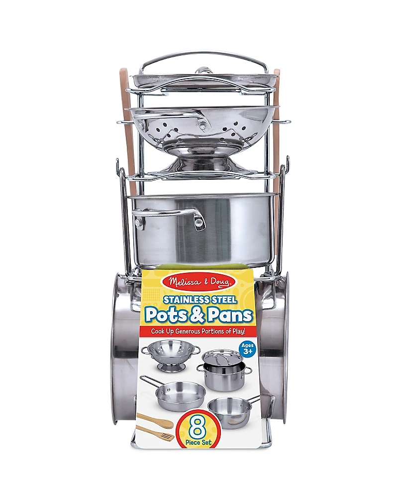 Melissa & Doug Stainless Steel Pots & Pans Play Set - Ages 3+