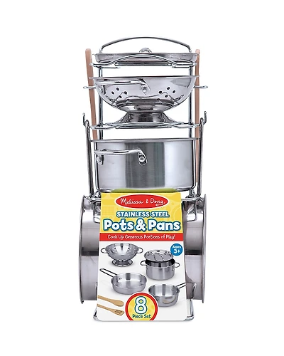 Melissa & Doug Stainless Steel Pots & Pans Play Set - Ages 3+