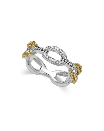 18K Yellow Gold & Sterling Silver Caviar Lux Small Diamond Oval Link Eternity Band Ring