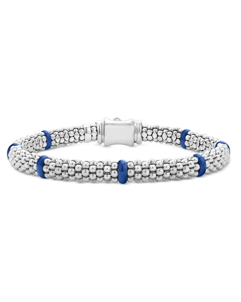 Ultramarine Ceramic & Sterling Silver Blue Caviar Station Bracelet