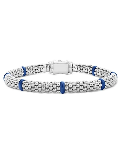Ultramarine Ceramic & Sterling Silver Blue Caviar Station Bracelet