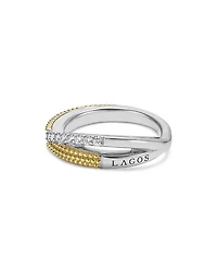 18K Yellow Gold & Sterling Silver Caviar Lux Diamond X Ring