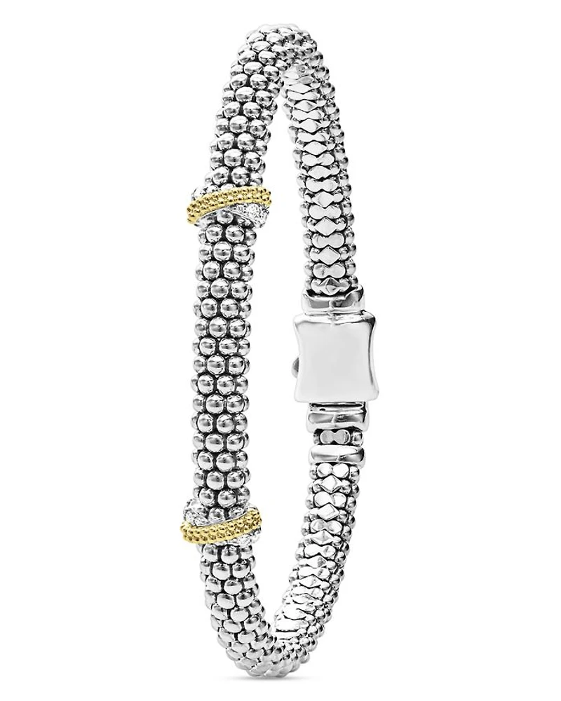 18K Yellow Gold & Sterling Silver Caviar Lux X Station Diamond Bracelet