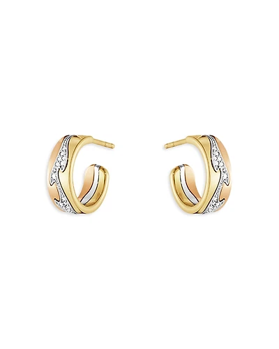 Georg Jensen 18K Tricolor Gold Fusion Diamond Hoop Earrings