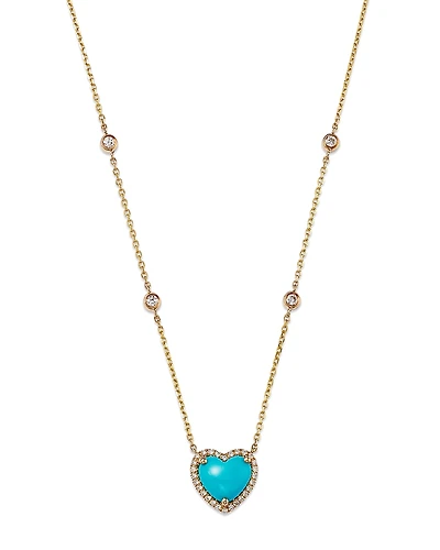 Bloomingdale's Fine Collection Turquoise & Diamond Heart Pendant Necklace