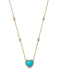 Bloomingdale's Fine Collection Turquoise & Diamond Heart Pendant Necklace