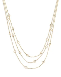 Perfect Crystal Dotted Cubic Zirconia Layered Collar Necklace in 18K Gold Plated, 13"-16"