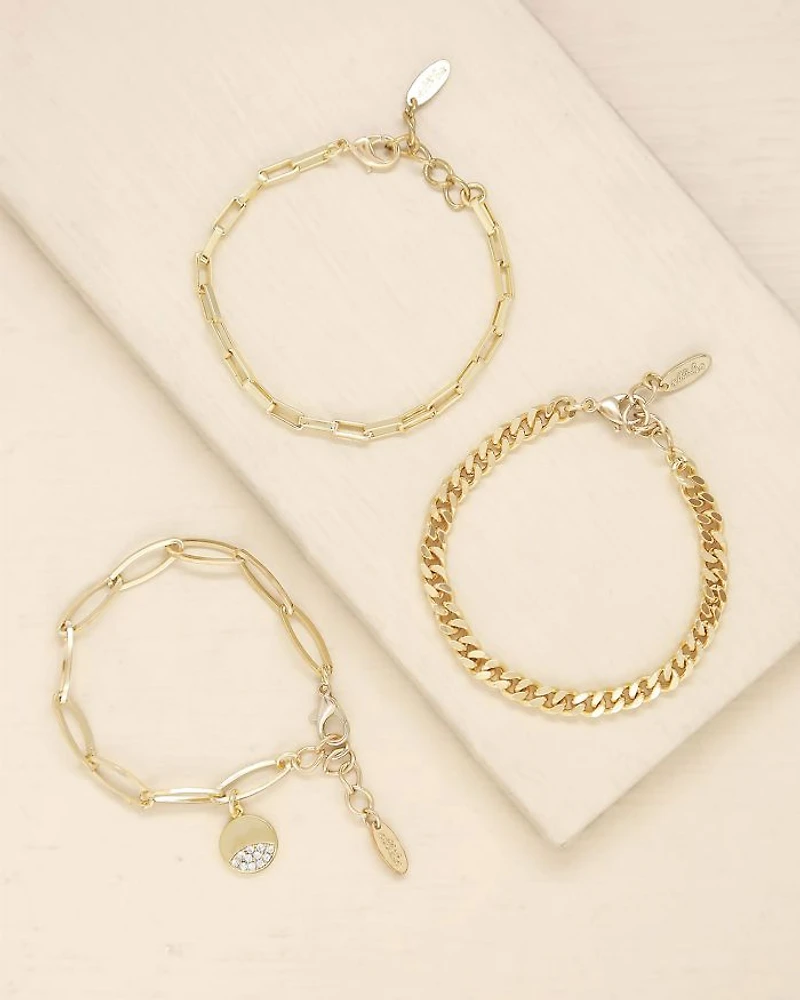 The Power of Three Pavé Disc Link Bracelet in 18K Gold Plated, Set of 3