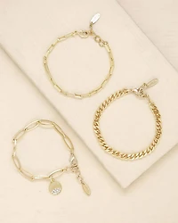The Power of Three Pavé Disc Link Bracelet in 18K Gold Plated, Set of 3