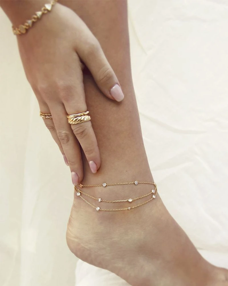 Fine Details Cubic Zirconia Triple Row Ankle Bracelet in 18K Gold Plated