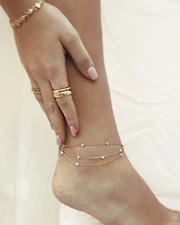 Fine Details Cubic Zirconia Triple Row Ankle Bracelet in 18K Gold Plated