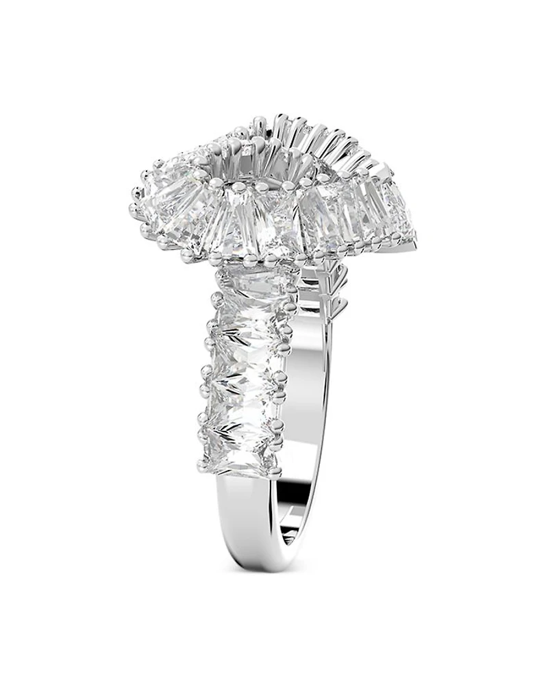 Matrix Baguette Crystal Woven Heart Cocktail Ring Rhodium Plated
