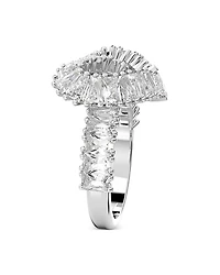 Matrix Baguette Crystal Woven Heart Cocktail Ring Rhodium Plated