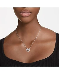 Matrix Baguette Crystal Woven Heart Pendant Necklace in Rhodium Plated, 15"-17"