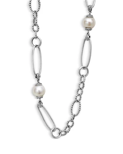 Sterling Silver Luna Cultured Freshwater Pearl Link Necklace, 34"