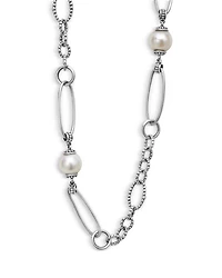 Sterling Silver Luna Cultured Freshwater Pearl Link Necklace, 34"