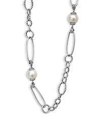 Lagos Sterling Silver Luna Cultured Freshwater Pearl Link Necklace, 34