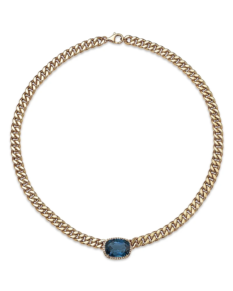 Bloomingdale's Fine Collection Blue Topaz & Diamond Bold Chain Link Statement Necklace