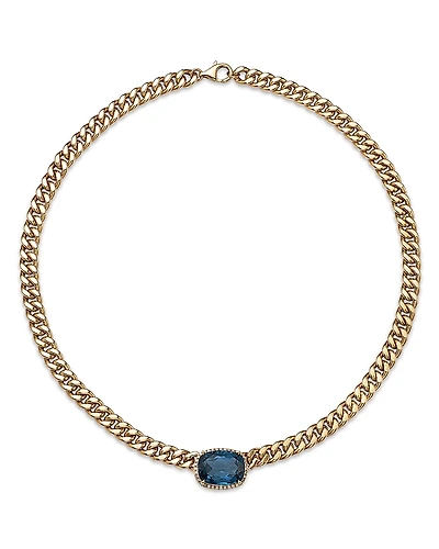 Bloomingdale's Fine Collection Blue Topaz & Diamond Bold Chain Link Statement Necklace