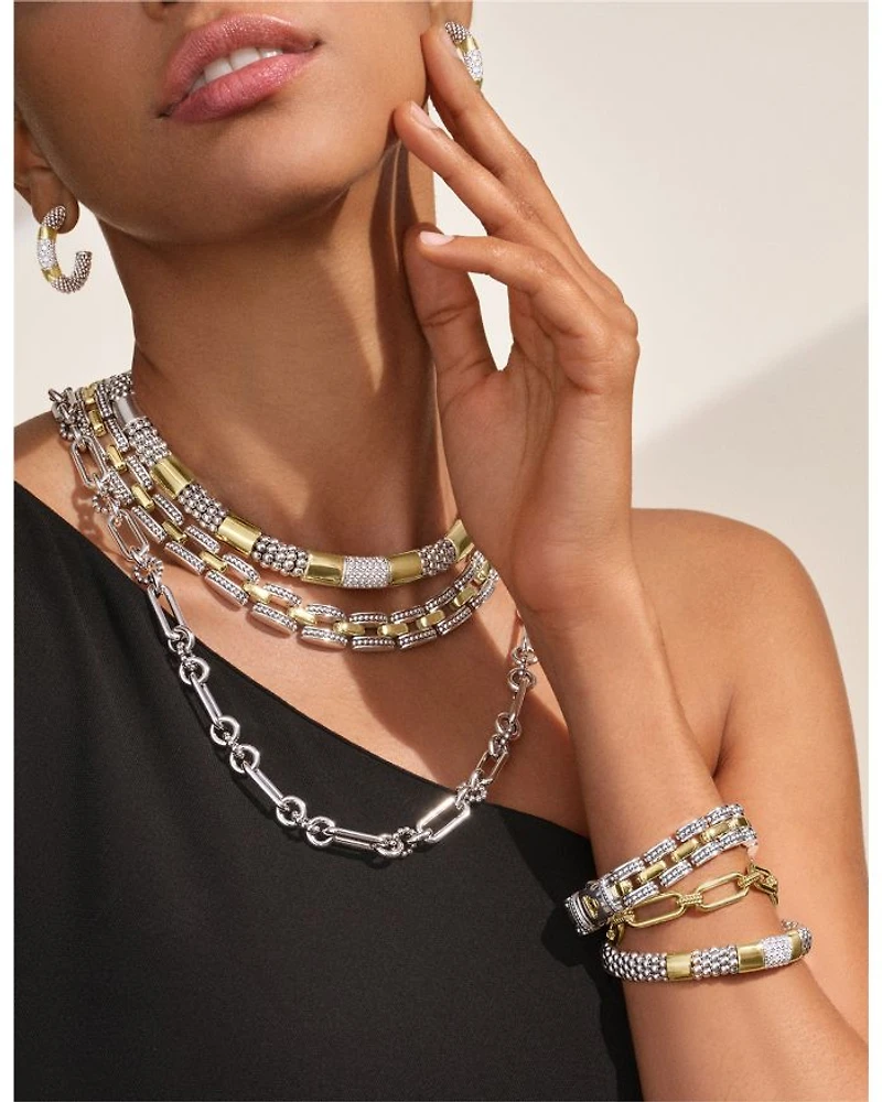 Sterling Silver & 18K Gold High Bar Diamond Huggie Hoop Earrings