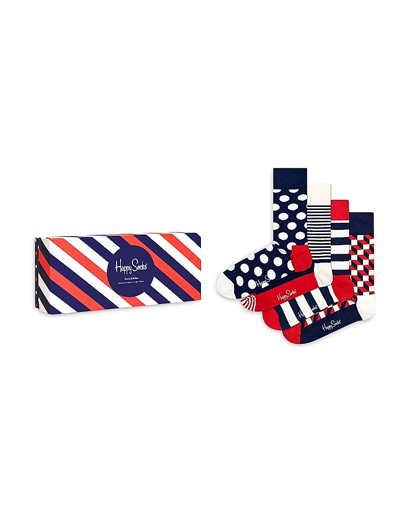 Happy Socks Classic Cotton Blend Crew Socks Gift Box, Pack of 4