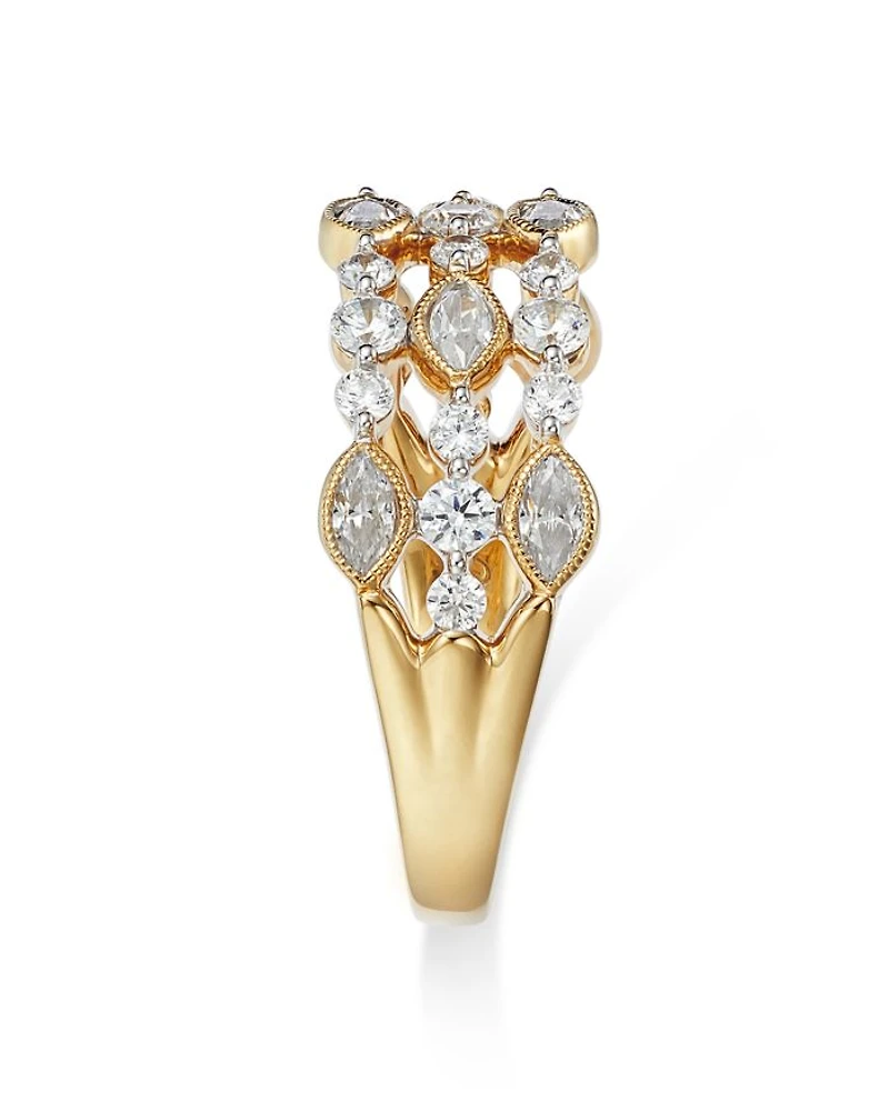 Diamond Triple Row Ring in 14K Yellow Gold, 1 tcw