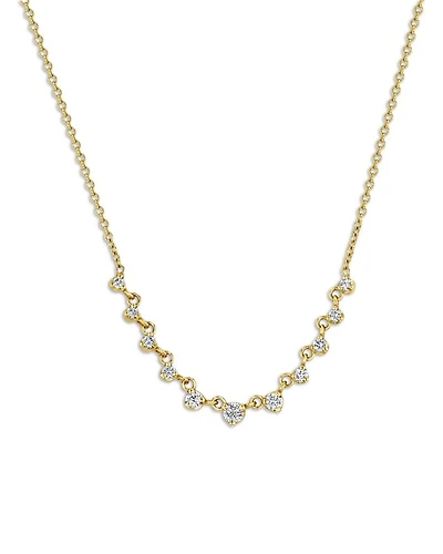 14K Yellow Gold Prong Diamonds Graduated Diamond Collar Necklace, 14-16"