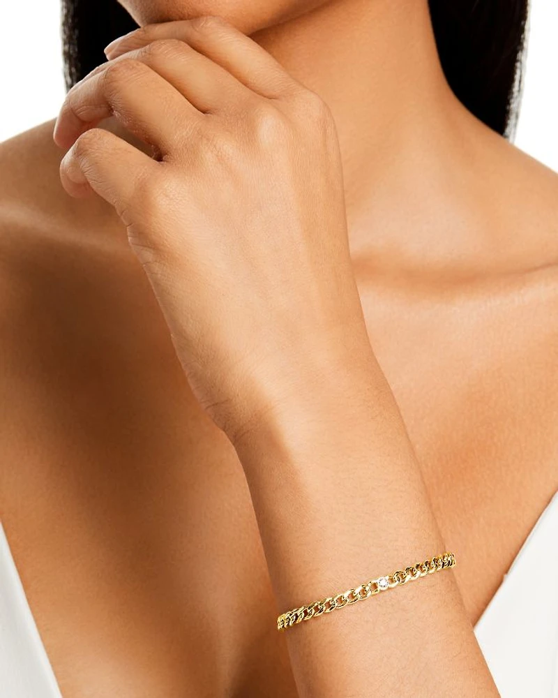 14K Yellow Gold Floating Diamonds Diamond Curb Link Chain Bracelet