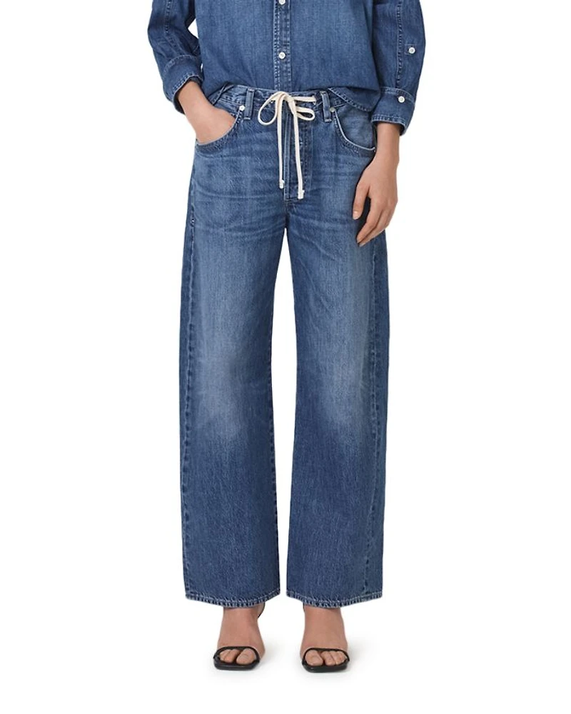 Brynn Drawstring High Rise Wide Leg Jeans Atlantis