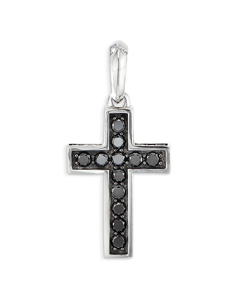 David Yurman Sterling Silver Cross Pendant with Pave Black Diamonds