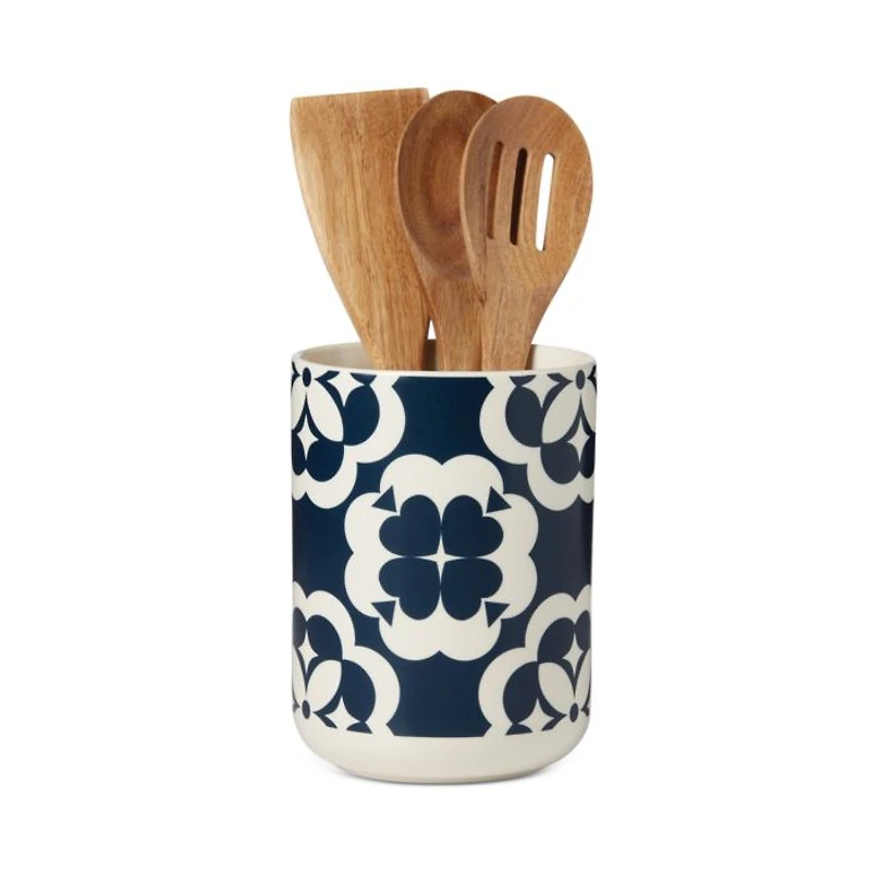 Elegant Geo Utensil Crock With Wood Utensils