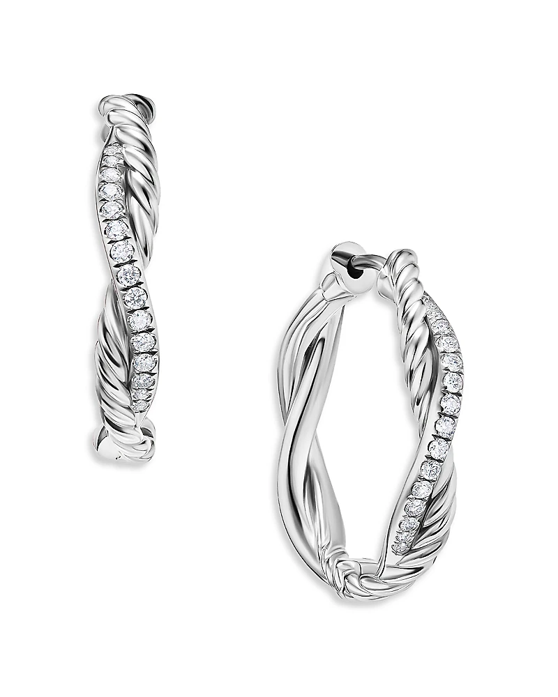 David Yurman Sterling Silver Infinity Diamond Twist Small Hoop Earrings