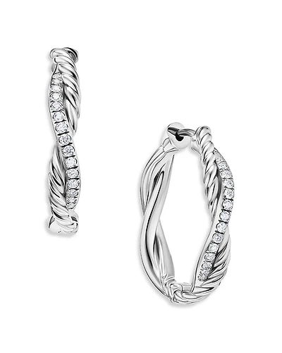 David Yurman Sterling Silver Infinity Diamond Twist Small Hoop Earrings