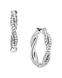 David Yurman Sterling Silver Infinity Diamond Twist Small Hoop Earrings