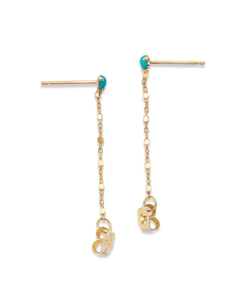 14K Gold Turquoise & Chain Drop Earrings