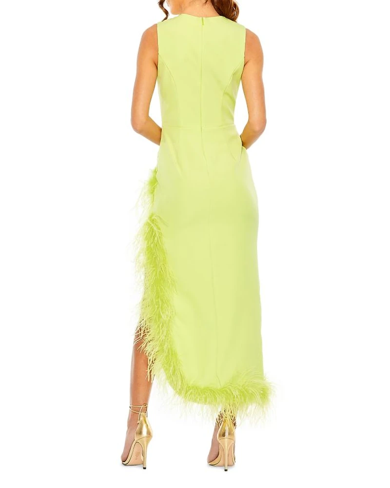 Feather Trim Asymmetric Dress