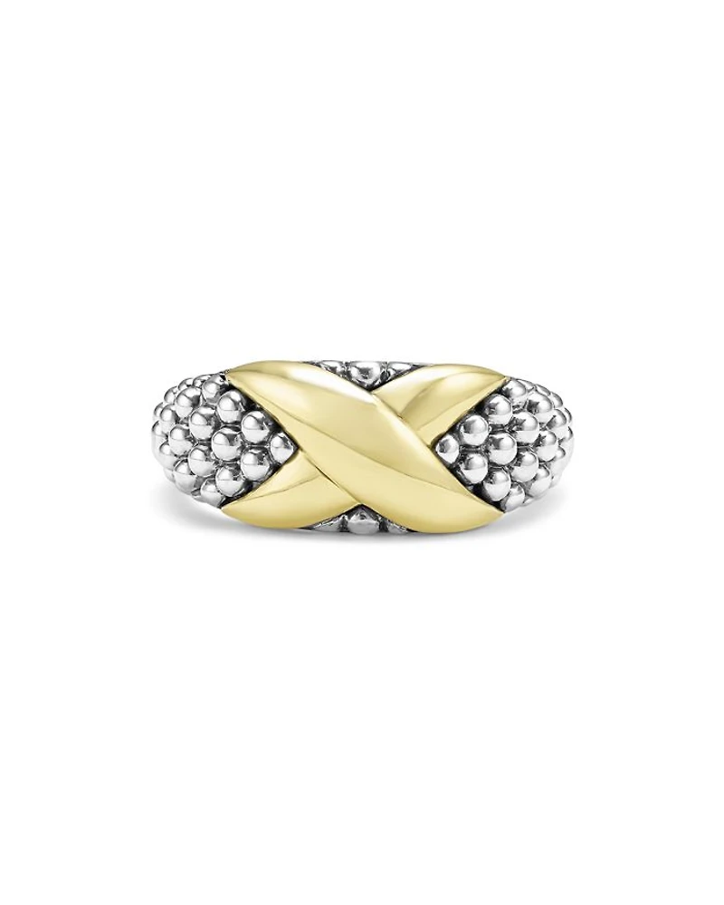 18K Yellow Gold & Sterling Silver Embrace X Caviar Bead Statement Ring