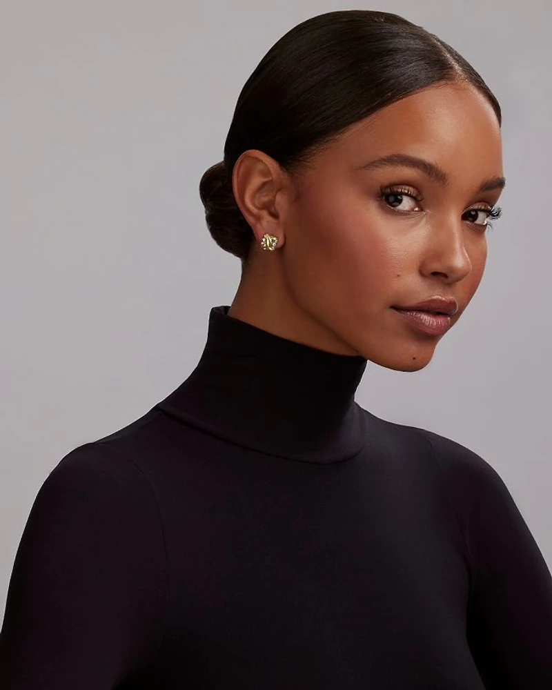 18K Yellow Gold & Sterling Silver Embrace X Dome Caviar Bead Omega Earrings