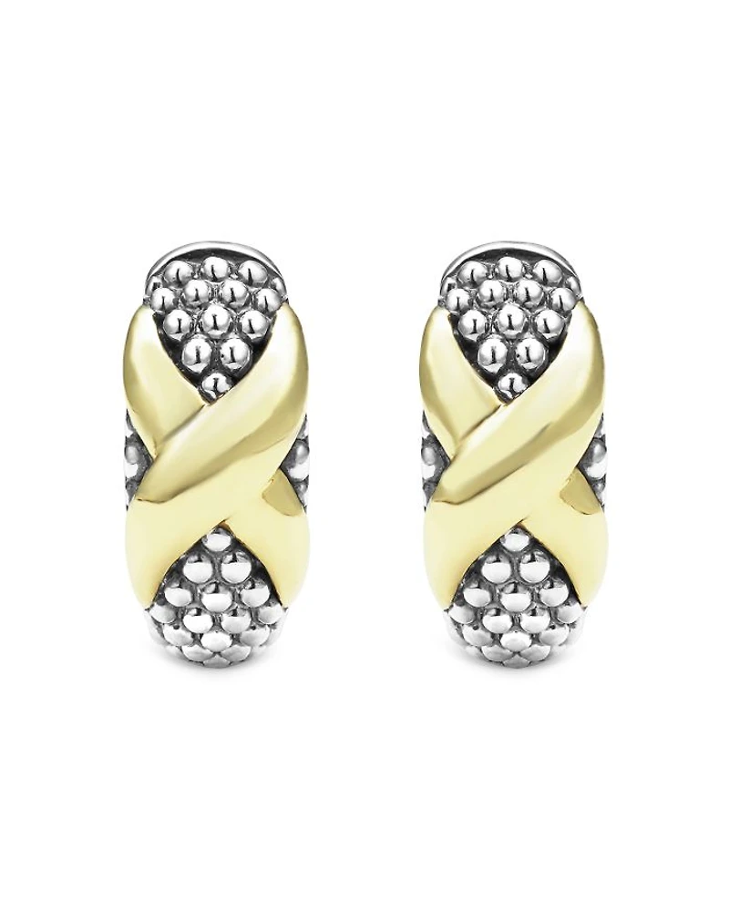 18K Yellow Gold & Sterling Silver Embrace X Caviar Bead Small Hoop Earrings