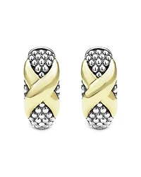 18K Yellow Gold & Sterling Silver Embrace X Caviar Bead Small Hoop Earrings