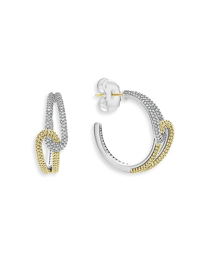 Lagos 18K Yellow Gold & Sterling Silver Caviar Lux-Clip Diamond Hoop Earrings - Exclusive