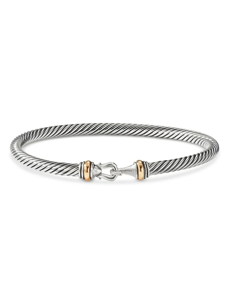 Buckle Classic Cable Bracelet Sterling Silver with 18K Yellow Gold, 4mm