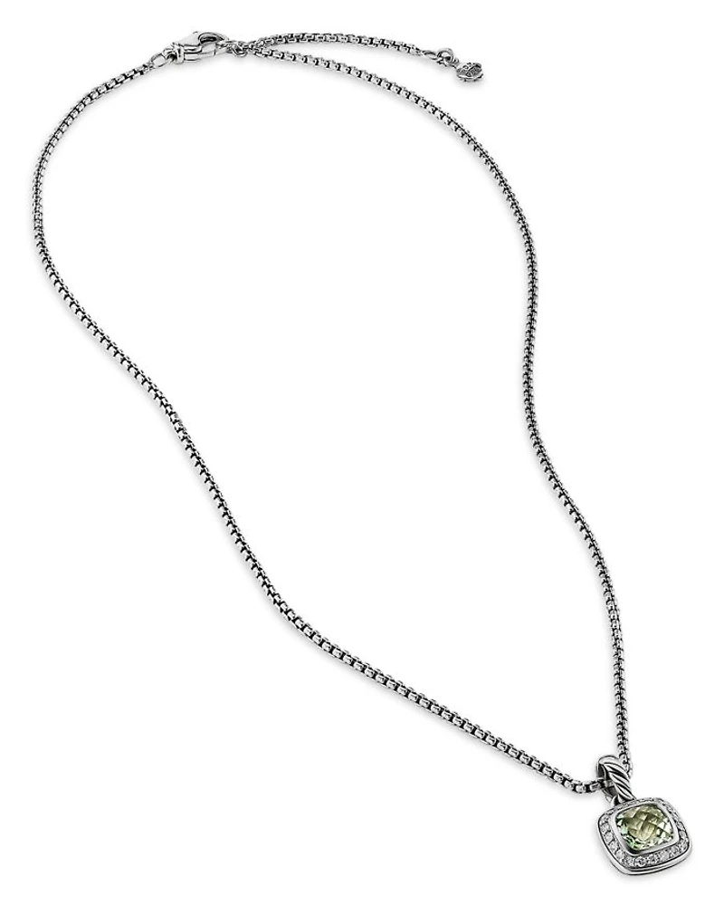 Petite Albion® Pendant Necklace in Sterling Silver with Prasiolite and Diamonds, 7mm