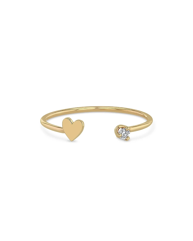Zoe Chicco 14k Yellow Gold Itty Bitty Heart & Prong Diamond Open Ring