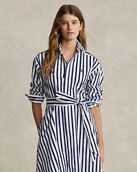 Belted Striped Cotton Shirt Dress