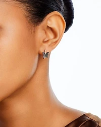Black & White Diamond Butterfly Hoop Earrings in 14K Yellow Gold, 0.32 tcw
