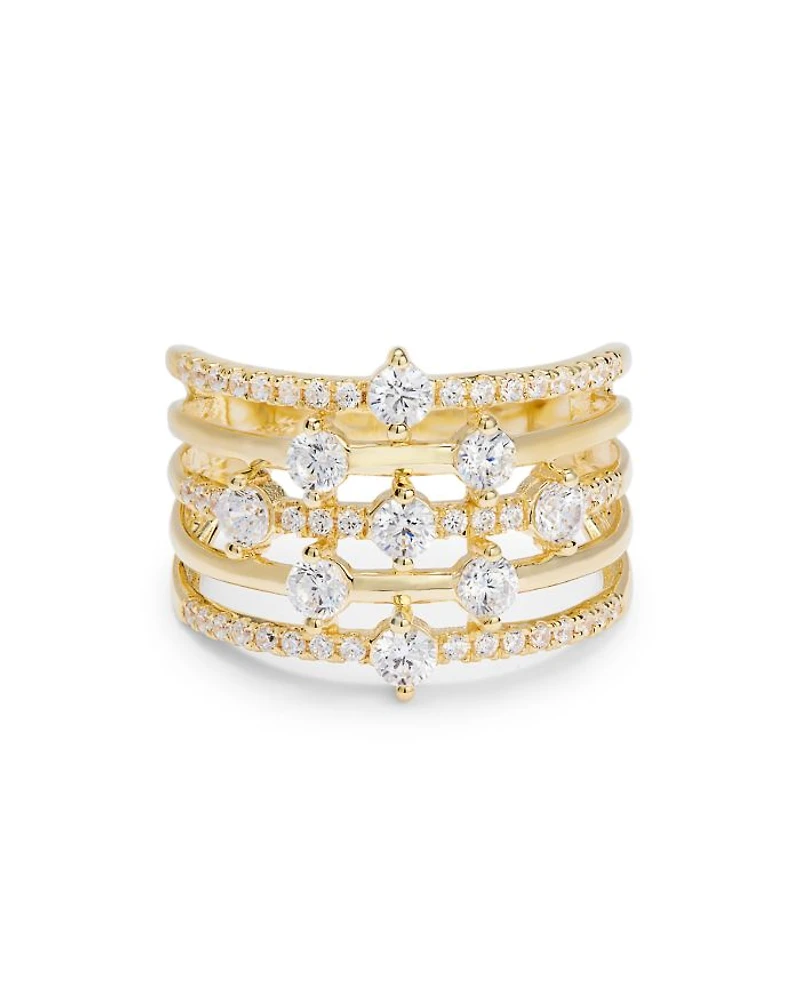 Diamond Multirow Statement Ring in 14K Yellow Gold, 1.0 tcw
