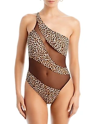 Leopard Print Mesh One Piece Swimsuit